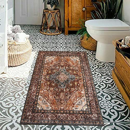2'X3' Rug Door Vintage Boho Small Rugs For Entryway Indoor Retro Distressed Throw Rugs Persian Carpet Oriental Farmhouse Kitchen Doormat Washable Non Slip Rug Bedroom Kitchen Brown Tan Brick Red Green #TOP6
