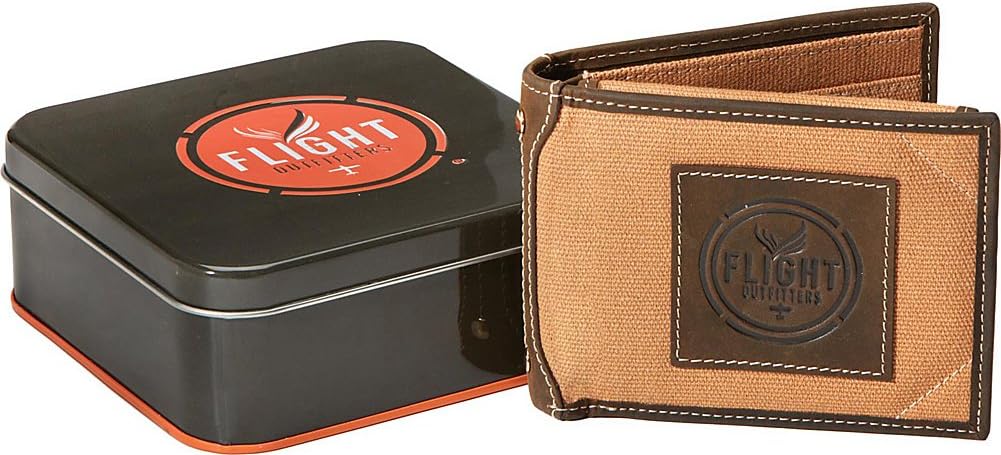 Flight OutfittersBush Pilot Wallet for Men - Versatile Compact Sturdy Durable Canvas Bifold Wallet with 6 Credit Card Pockets, Divided Bill Fold & Clear Window - Comes in Logo Tin Box