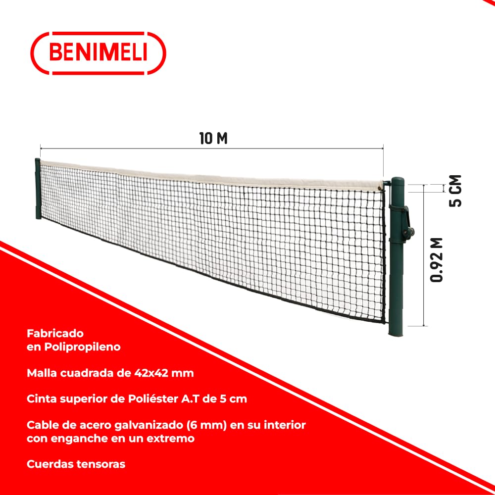 Red de Pádel con Medidas Reglamentarias Según RFEP- Cumple la Norma Europea- Color Negro - 10x0,92 M (Padel)