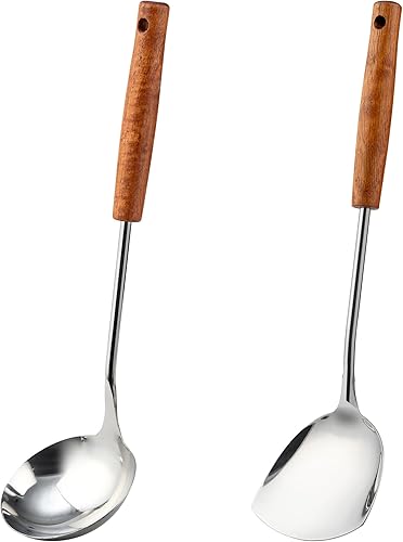 FJNATINH Juego de Herramientas de Espátula y Cucharón para Wok - Herramientas de Acero Inoxidable para Wok, Utensilio para Wok, Utensilios de Cocina