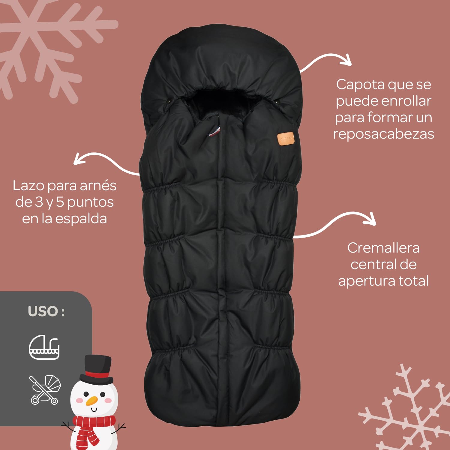 BÉABA, Saco para cochecito de bebé, 100% impermeable, cortaviento, doble forro polar ultra cálido, TOG 6, paso de arnés de 3 y 5 puntos, capucha que cubre, cierre de cremallera, 6-24 meses, negro