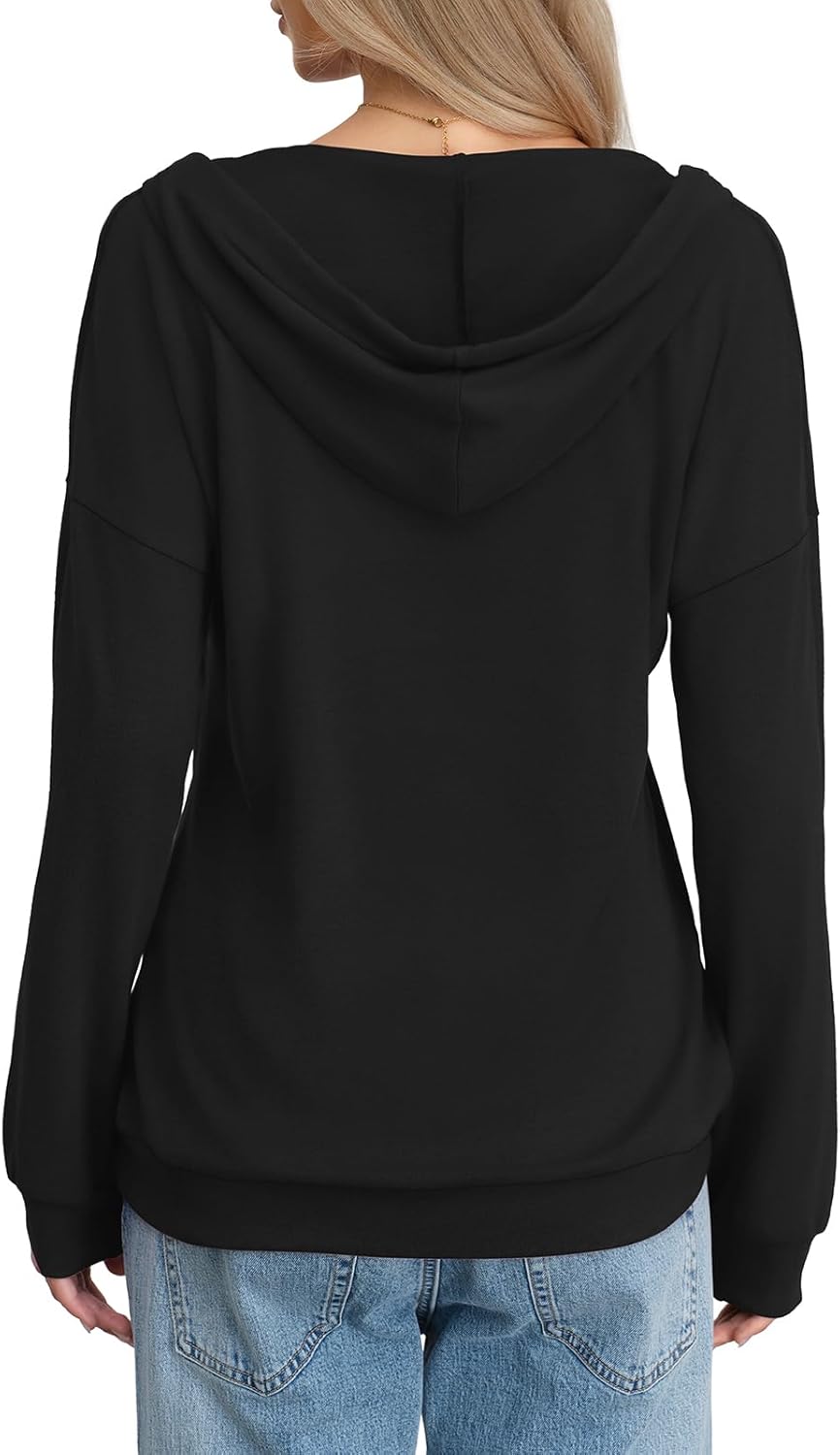 Womens V Neck Hoodie Lightweight Long Sleeve Sweatshirts Casual Loose Drawstring Pullover Fall Fashion Top 2026 - Image 5