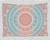 Ambesonne Teal and Coral Tapestry, Ombre Mandala Art Antique Gypsy Folk Pattern Cosmos Image, Wide Wall Hanging for Bedroom Living Room Dorm, 60' X 40', Teal Coral