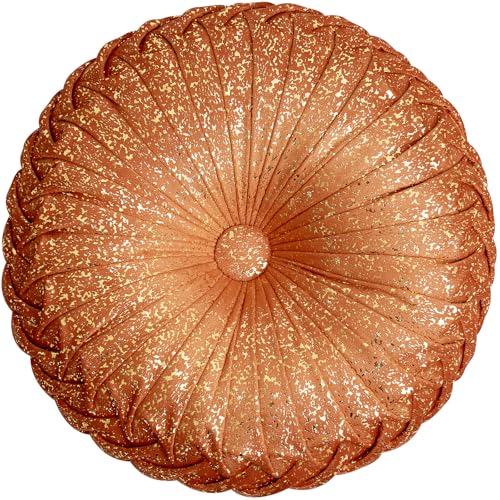 Image of EUCIOR Round Throw Pillows,Orange and Gold Throw Pillow,Soft Spandex Fabric,Pumpkin Pleated Handmade Orange Round Velvet Decorative Pillow for Sofa Bedroom Livingroom