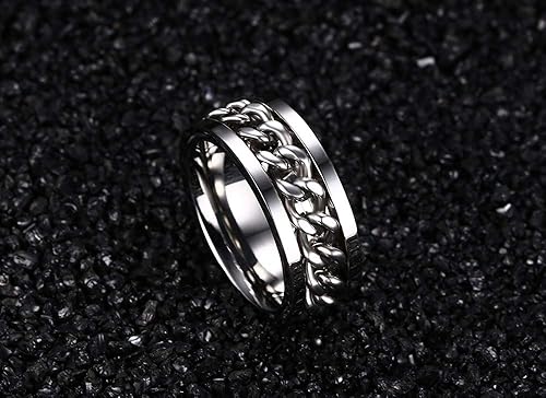 Miniatura 5 de Men's Spinner Fidget Rings Chain Rotation Ring for Men Women 8MM Stainless Steel Intertwine Ring Motorcycle Biker Bicycle Chain Ring Cool Punk Rock