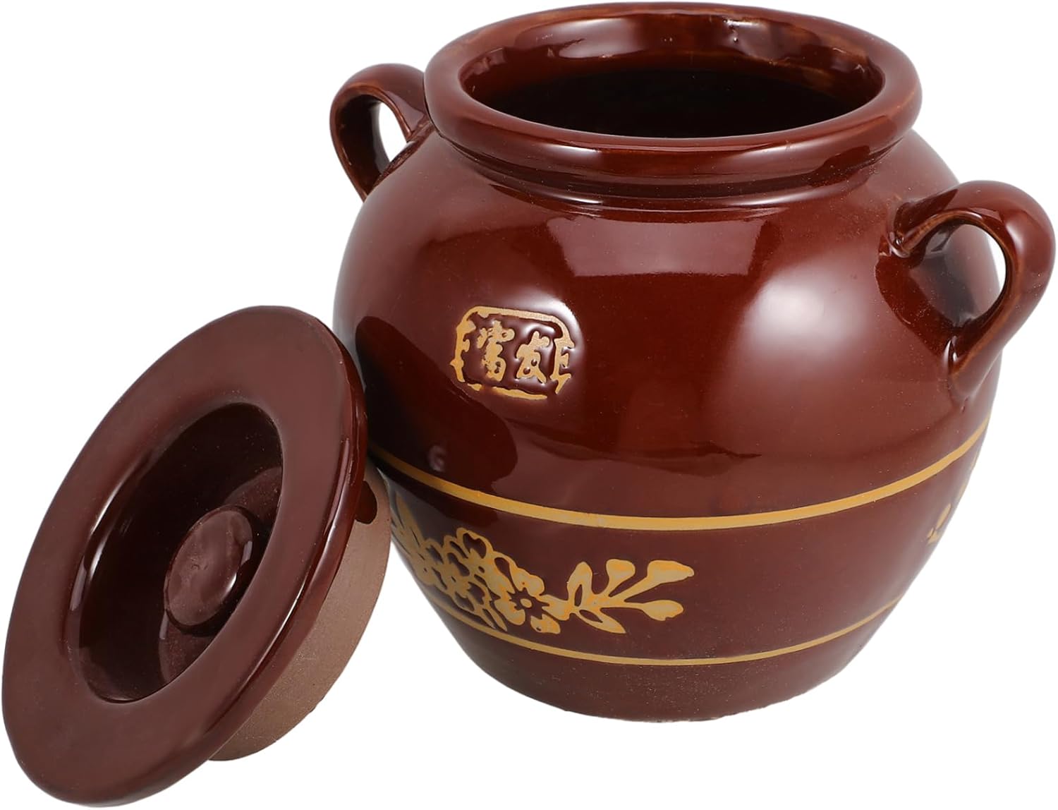 Ceramic Oil Jar Lid 4 lb High-Temperature Resistant Container Sturdy Terracotta Food Storage Can for Kitchen Use