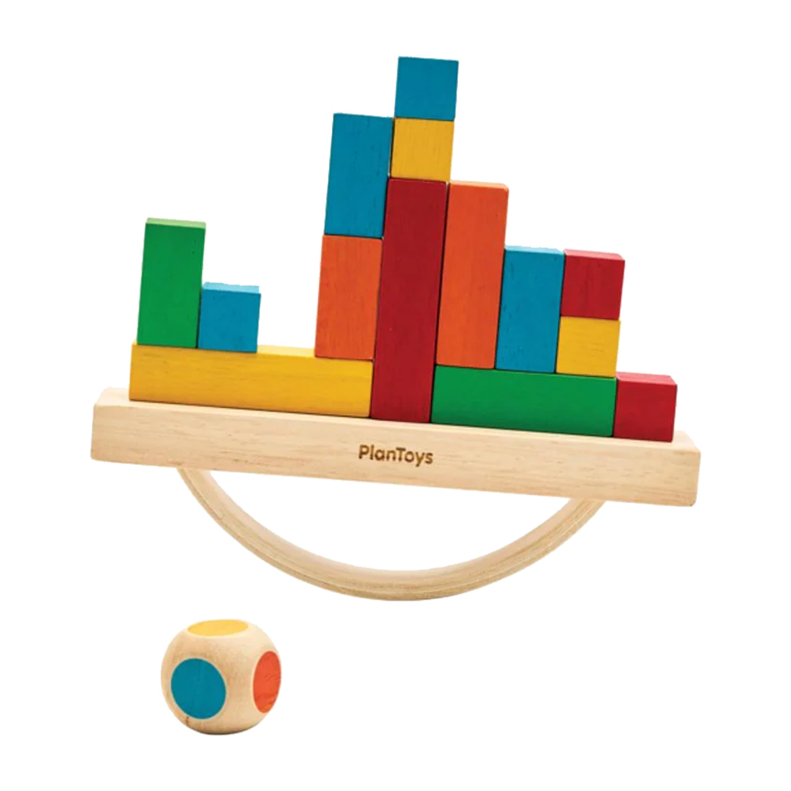 PlanToys® Balancing Cargo Game | Wooden Balance Toy for Toddlers 3Y+ | Develops Hand-Eye Coordination, Problem-Solving &amp; Logical Thinking | Interactive Toy with 14 Blocks &amp; Die