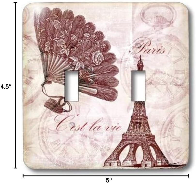 3dRose Paris Vintage Eiffel Tower Time in Pinks double toggle switch
