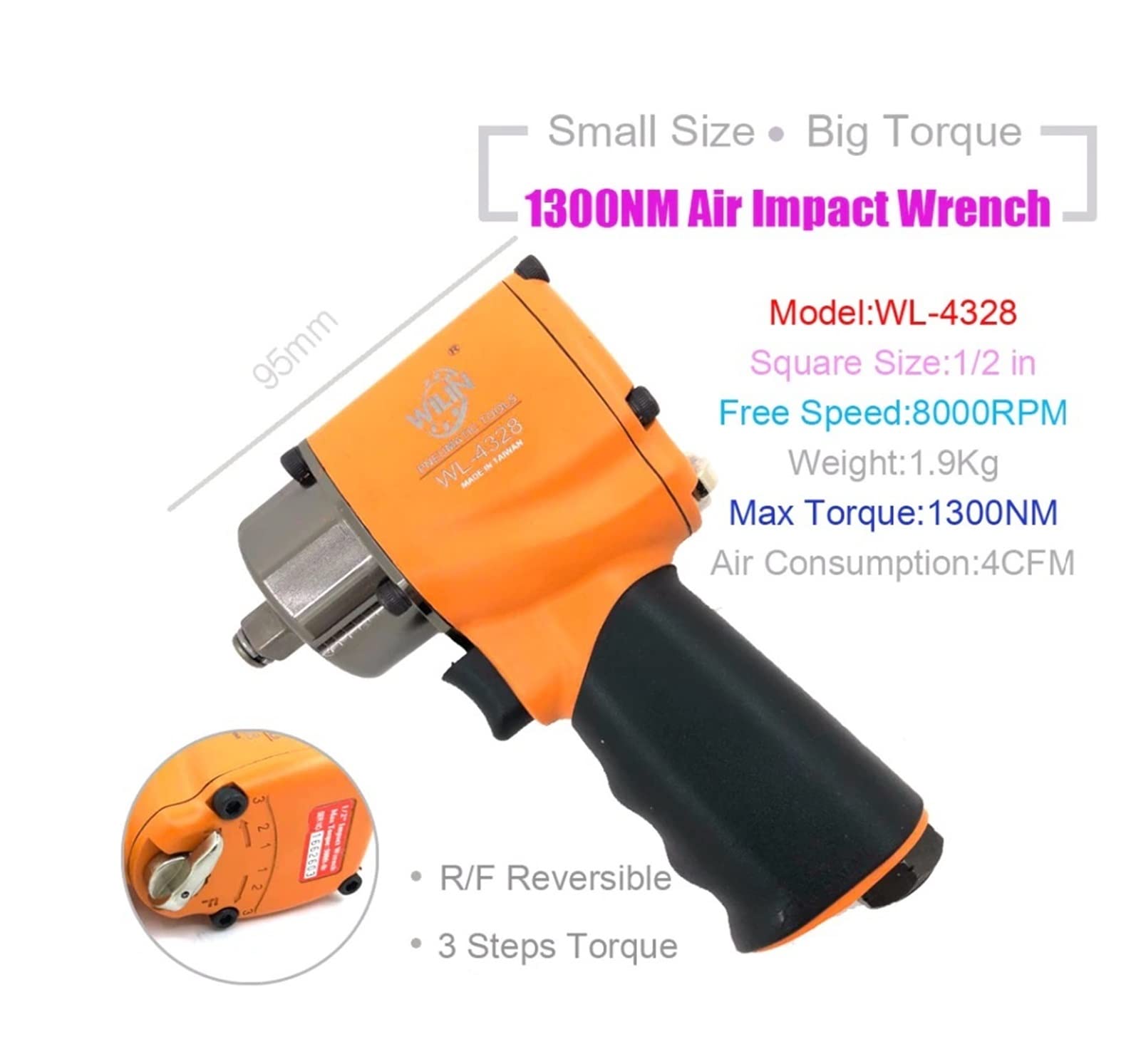 Strumenti pneumatici industriali 1/2 "Pollice Mini composito Chiave d'impatto dell'aria 130 0nm. Big Twim Twim Hammer(Noir)