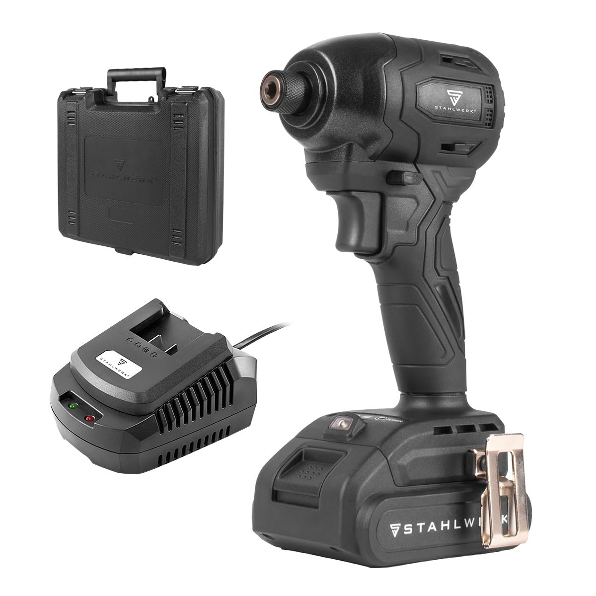 STAHLWERK Trapano avvitatore a percussione a batteria ADS-190 ST – 20 Volt sistema e tecnologia Brushless – Avvitatore a batteria 190 Nm, batterie e caricabatterie, attacco bit a sgancio rapido da ¼