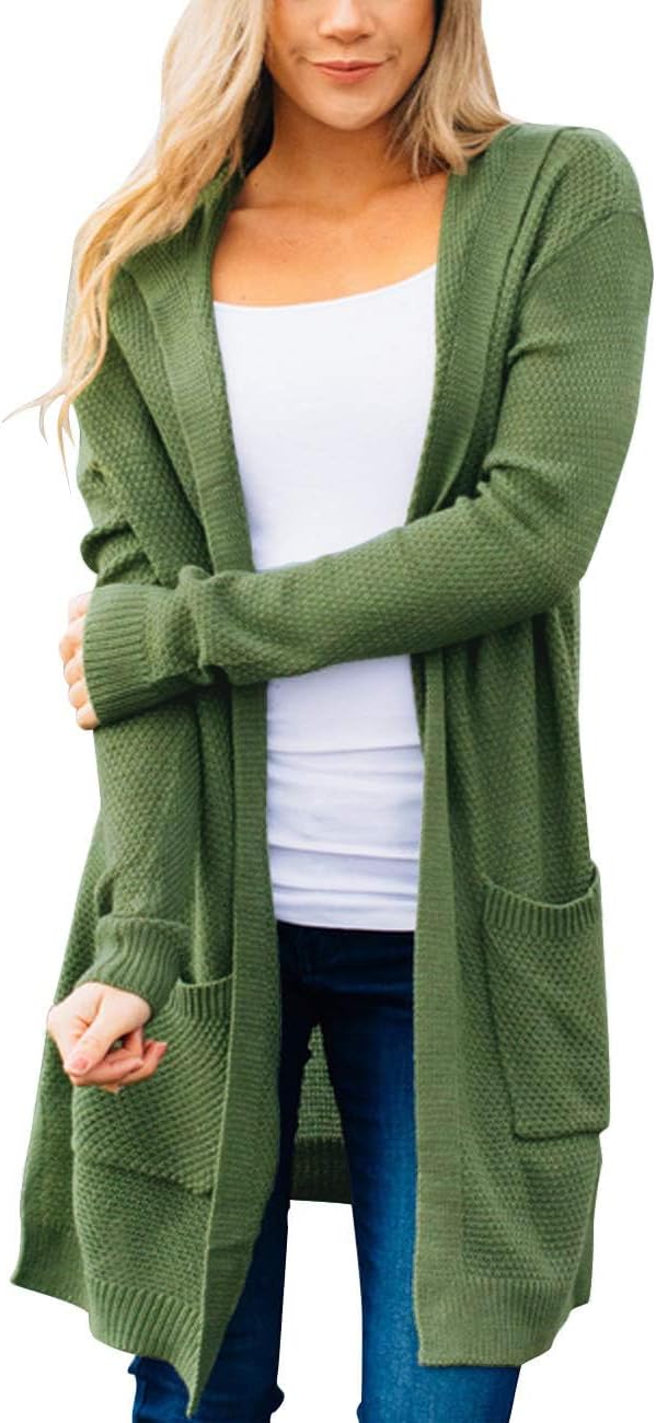 MEROKEETY Long Cardigans for Women 2025 Fall Winter Hooded Long Sleeve Open Front Sweaters with Pockets