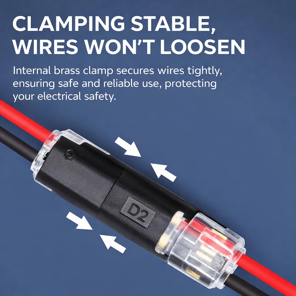 Double-Wire Plug-in Connector 2 Pin Wire Connectors,Low Voltage Wire Connector with Locking Buckle Led Strip Lights,No Wire Stripping Cutting Solderless Quick Connect Compact Plugs 18-22AWG 100PCS