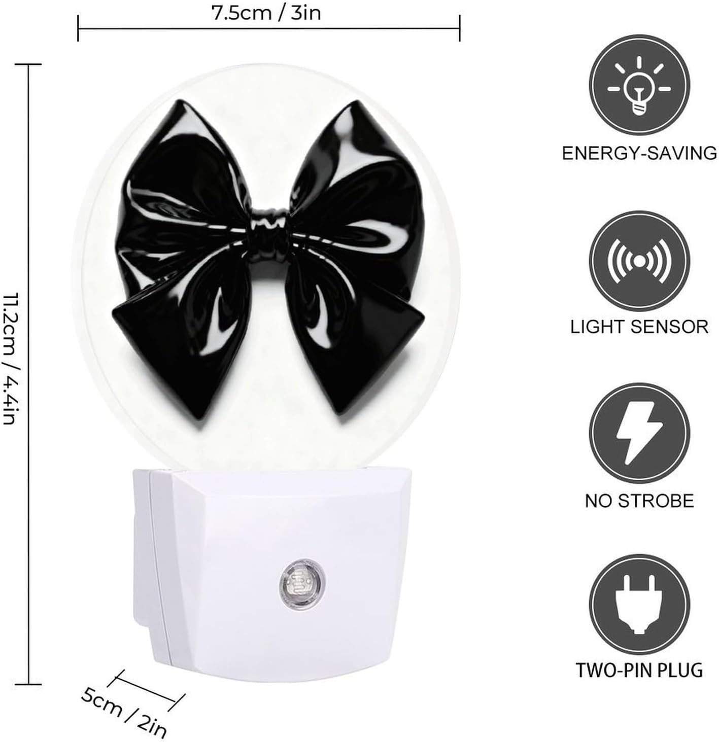 Black Bow Plug-in LED NightLight Wall Night Light Smart Autodusk to Dawn Night Lights Plug Into Wall White Energy Efficient Nightlights for Bathroom,Kitchen,Stairs,Hallway image 2