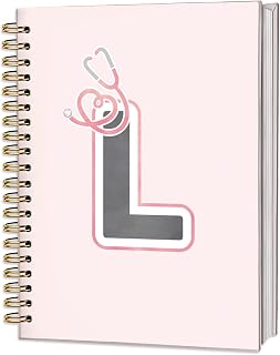 Pink Nurse Notebook, Monogram Initial Letter L Spiral Journal for Nursing School Essentials, Cute Stethoscope Medical Diary for RN BSN CNA Student Graduation Gifts & Work,5.5x8.3 Inch