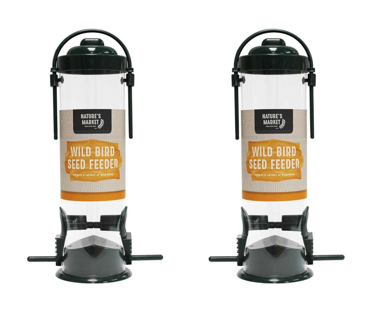 Wild Garden Bird Seed Feeders Pack of 2 – Hanging Plastic Feeders for Wild Birds Easy Fill & Clean – Green
