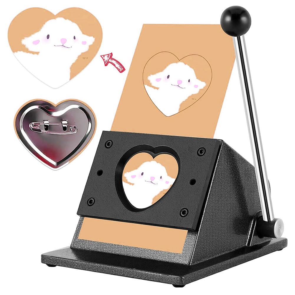 QUTBAG Découpeur de poinçon Graphique, Presse à poinçonner Le cœur Manuel de Bureau, Coupe-Bouton en Forme de cœur, poinçon en Forme de cœur pour la Fabrication d'insignes en cœur, 62 x 70 mm
