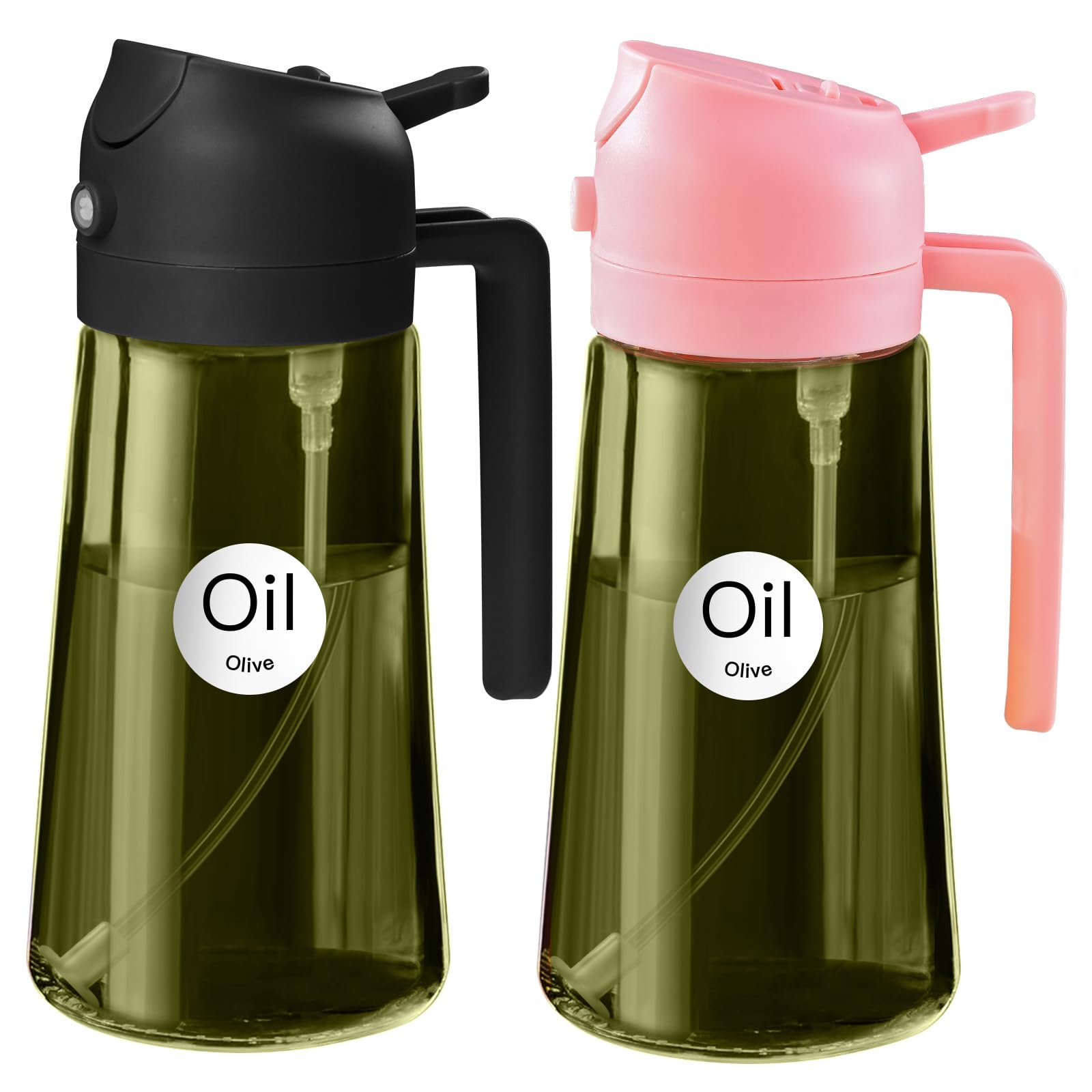 YARRAMATE 470ml Dark Green Oil Sprayer Cooking with Stickers, Premium 2 in 1 Food Grade Olive Oil Dispenser Bottle for Kitchen Utensils (Black and Pink) — image 1