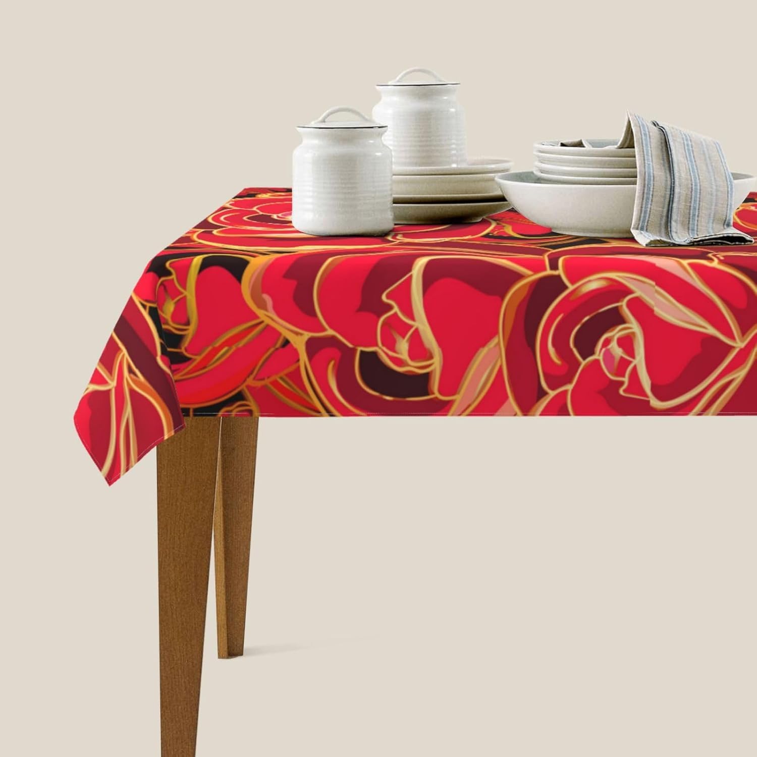 Tovaglia Antimacchia 300x140 cm Rettangolare Rosa Rossa Tovaglie Impermeabile 3 Metri Copritavolo Poliestere Protezione Tavolo Matrimonio Romantico, per Feste (12-14 Posti) a-2868