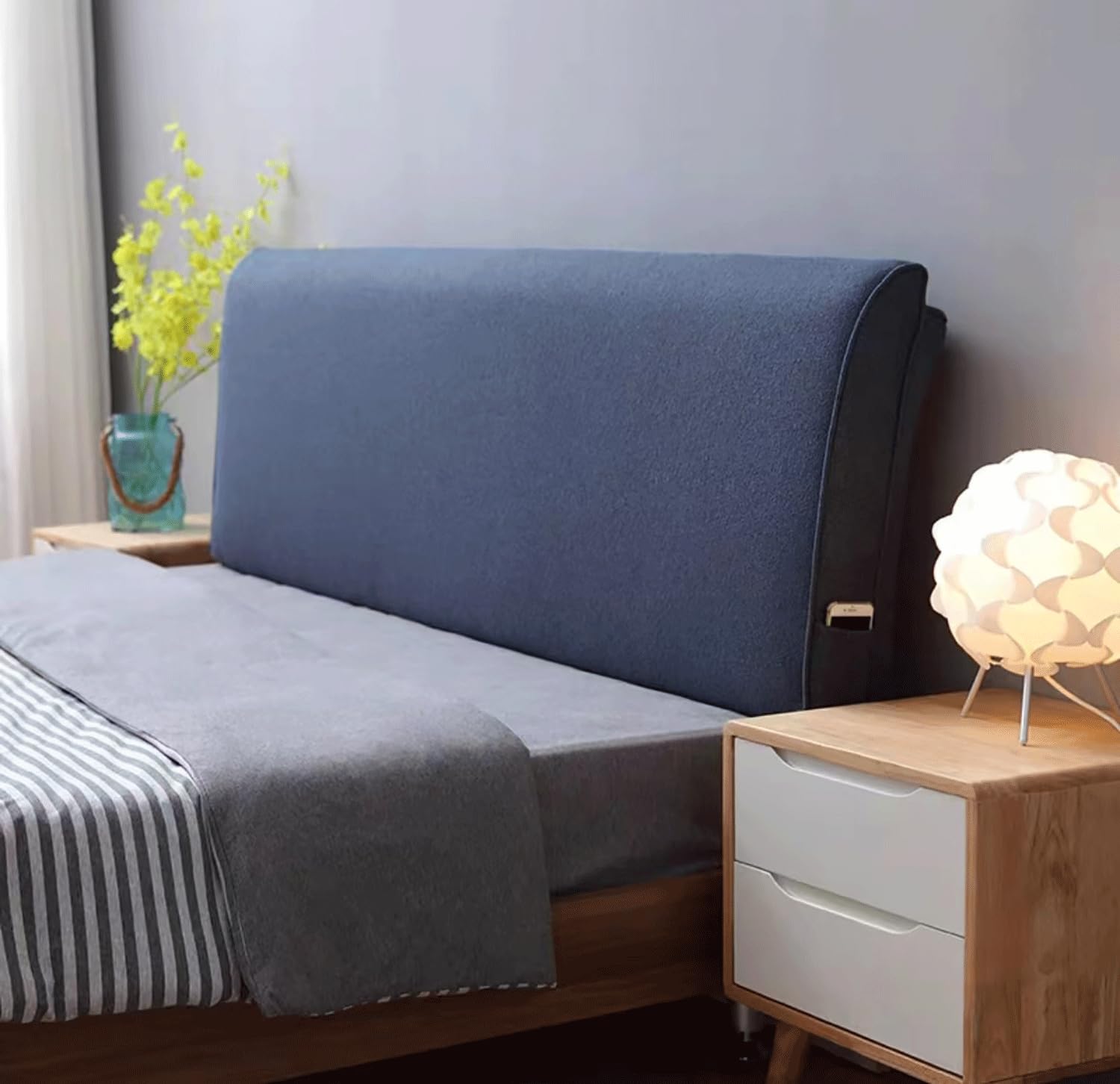 MGEMJMJ Bedside Cushions, Upholstered Large Backrests, Detachable And Washable, Nordic Tatami Mats, Double Cushions, Anti-collision(Size:No headboard 70.8"/180cm,Color:Navy)
