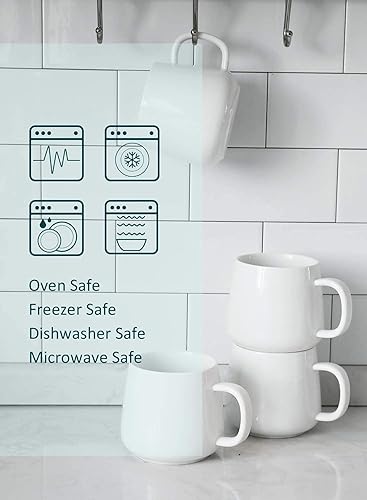 Miniatura 8 de Teocera Tazas jumbo, cuencos de sopa con asas, 24 onzas para café, juego de 4 tazas de café + juego de 4 tazas de café de cerámica lisa de 12 onzas