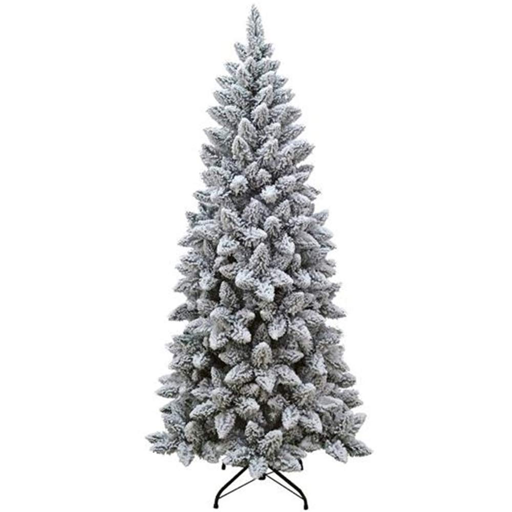 Albero di Natale innevato Bianco Alaska Slim cm 210 Apertura ad Ombrello Reale Artificiale Molto folto Finto salvaspazio con 818 Rami ed occupa Solo 95 cm di Diametro