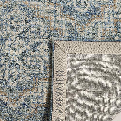 Tapete decorativo 6' x 9' azul y gris de lana hecho a mano miniatura 2
