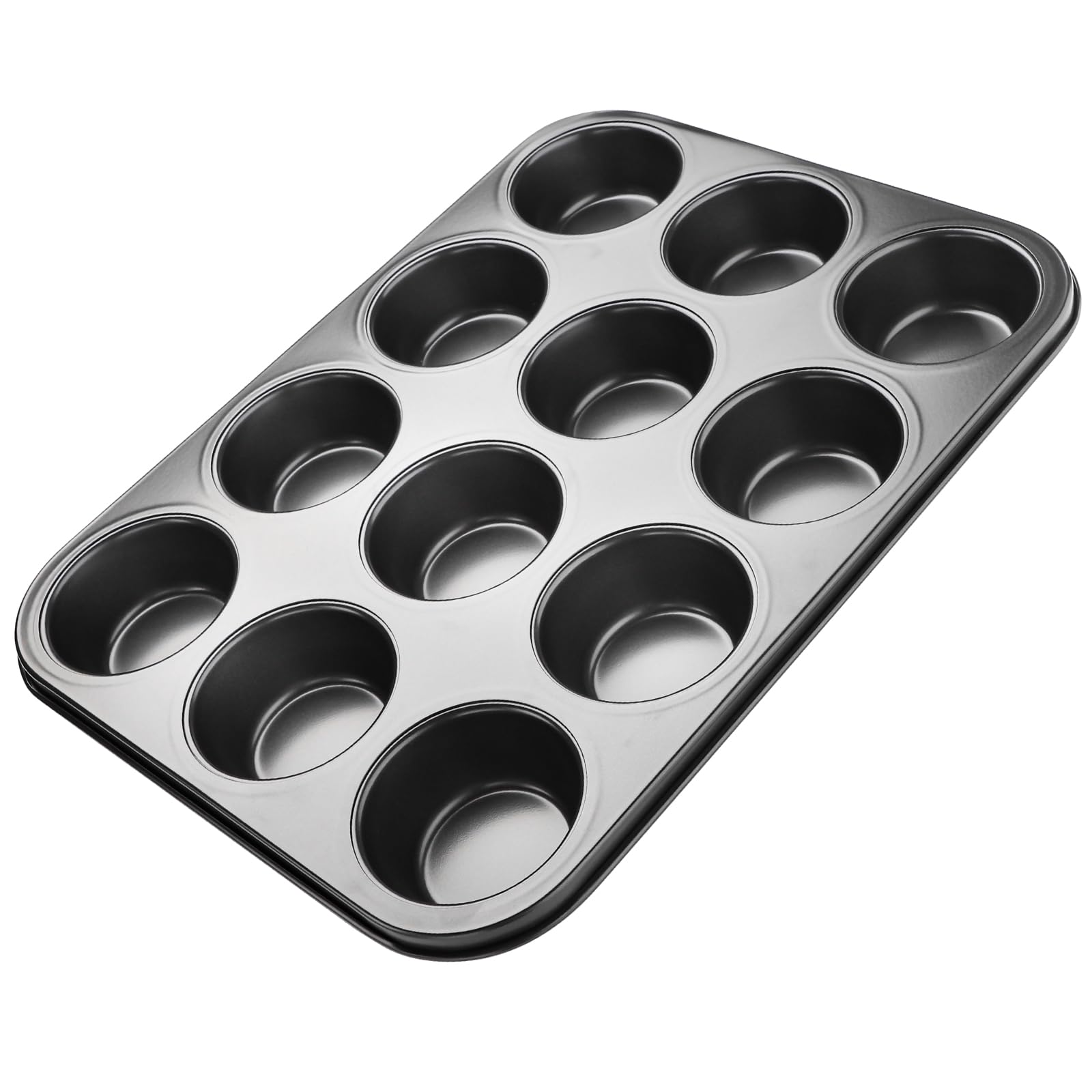 Zioliopaner Muffin Pan 12 Cups Non-stick for Mini Cakes Tarts Biscuits Muffins Cupcakes Used by Stainless Steel (black)