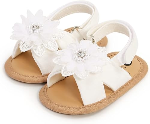 Miniatura 6 de GDSDYM Sandalias de verano para bebés y niñas con lazo de flores, suela suave, para vestido de boda, zapatos planos para recién nacidos, primeros