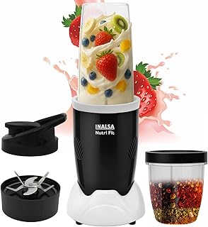 INALSA Blender Mixer Grinder|500W Copper Motor|2 Jars with Travel Lid|3-in-1 Function: Mixing,Blending & Grinding|Blenders for Smoothies,Spices,Chutney,Milk Shakes & Dry Fruit|2 Yr Warranty,Nutri Fit
