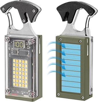 BY-J LED Multitool Small Flashlight, Keychain Light, Solar Rechargeable COB Multi-Function Mini Work Light, 1000 Lumens Rechargeable, 8 Lighting Modes Green