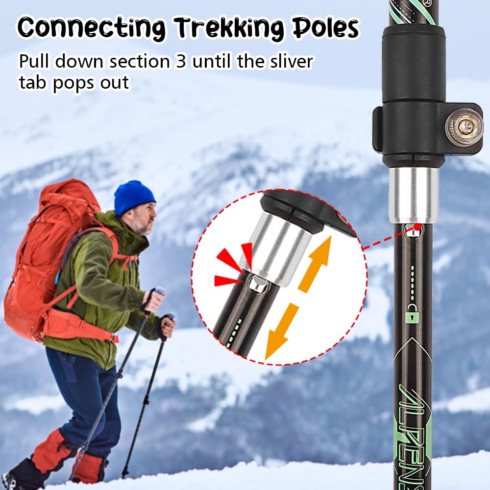Kije do chodzenia, składane, 105-125 cm, damskie kijki do Nordic Walking, aluminiowe kijki trekkingowe, z 4 parami gumowych zderzaków, do trekkingu i wędrówek