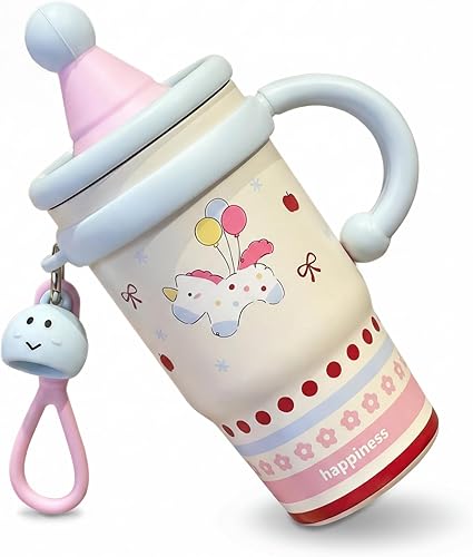 Vaso aislado de 20 onzas con popote y tapa, taza de viaje para café a prueba de fugas con asa, diseño de doble bebida para bebidas calientes y