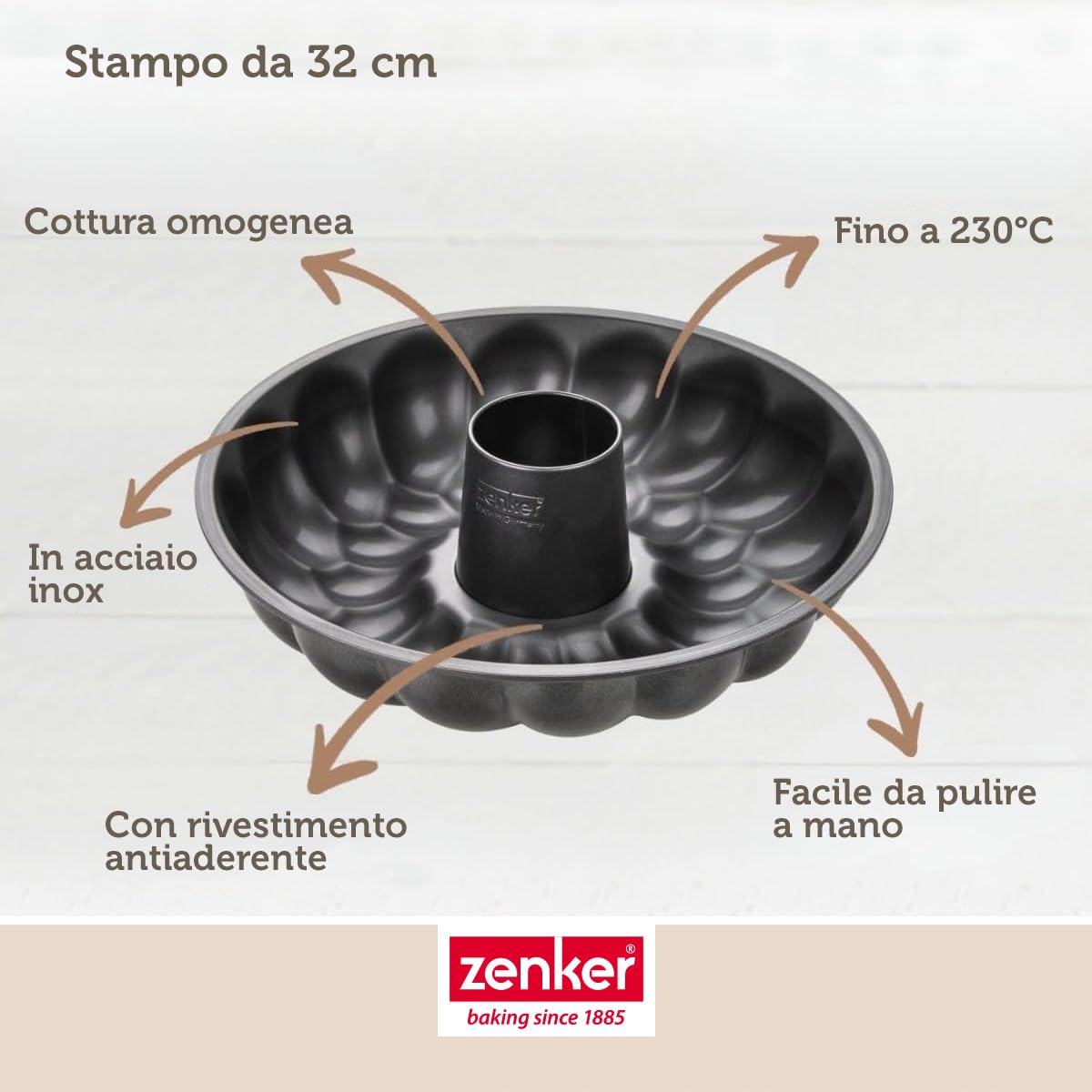 Zenker Stampo per ciambellone, stampo da forno per pane, torte, dolci, teglia in acciaio con rivestimento antiaderente, fino a 230°C, dimensioni 32 x 9 cm