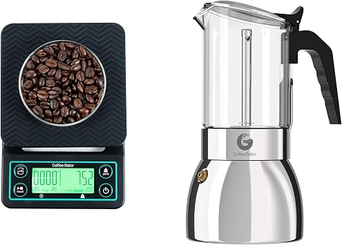 Coffee Gator 9 Cup Moka Pot and Coffee Scale 0.1 Precision with Timer