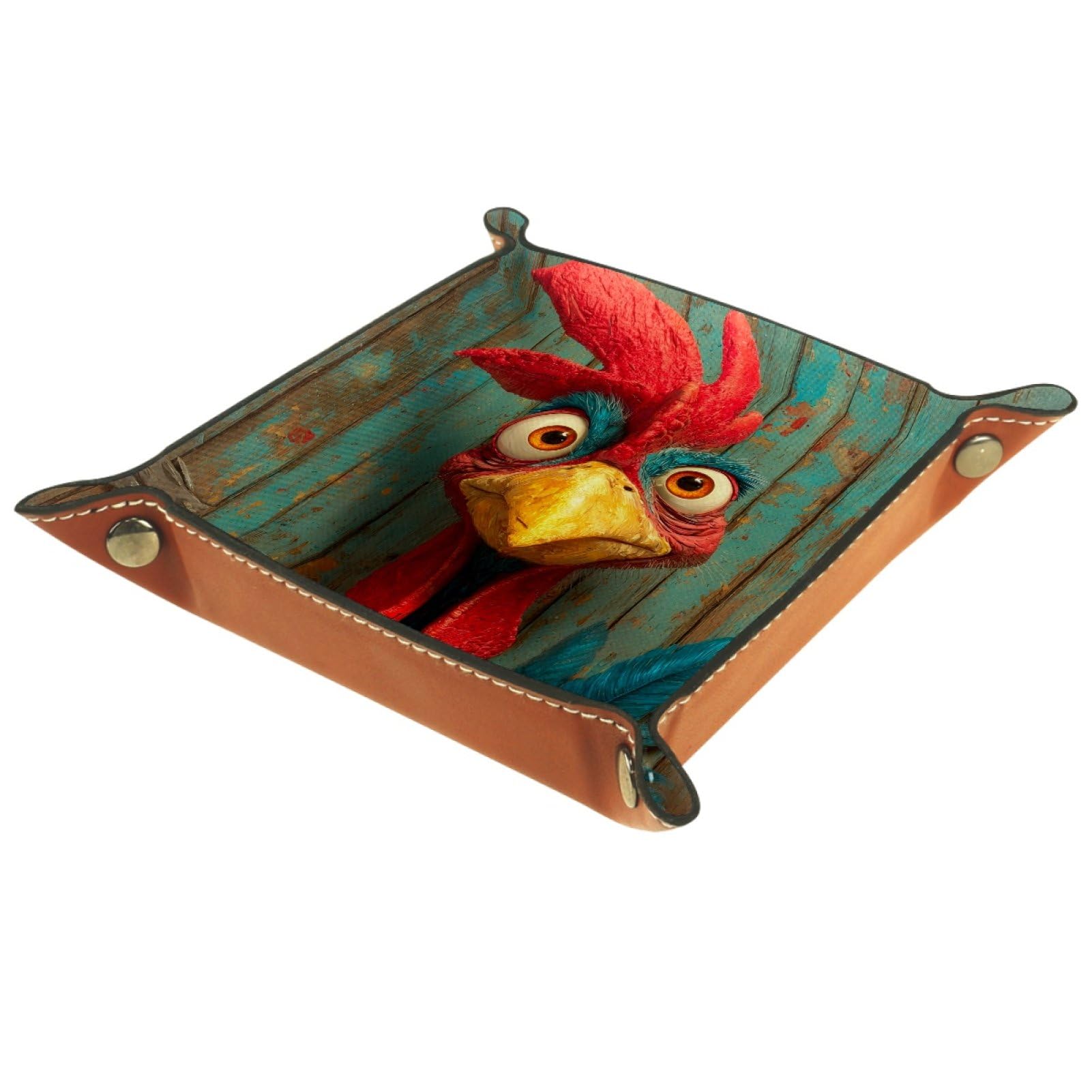 VAPOKF Rooster Portable Dice Rolling Tray, Microfiber Leather Dice Holder Game Box for D&D, RPG, Table Games or Desktop Phone Key Storage, 20.5 × 20.5 cm