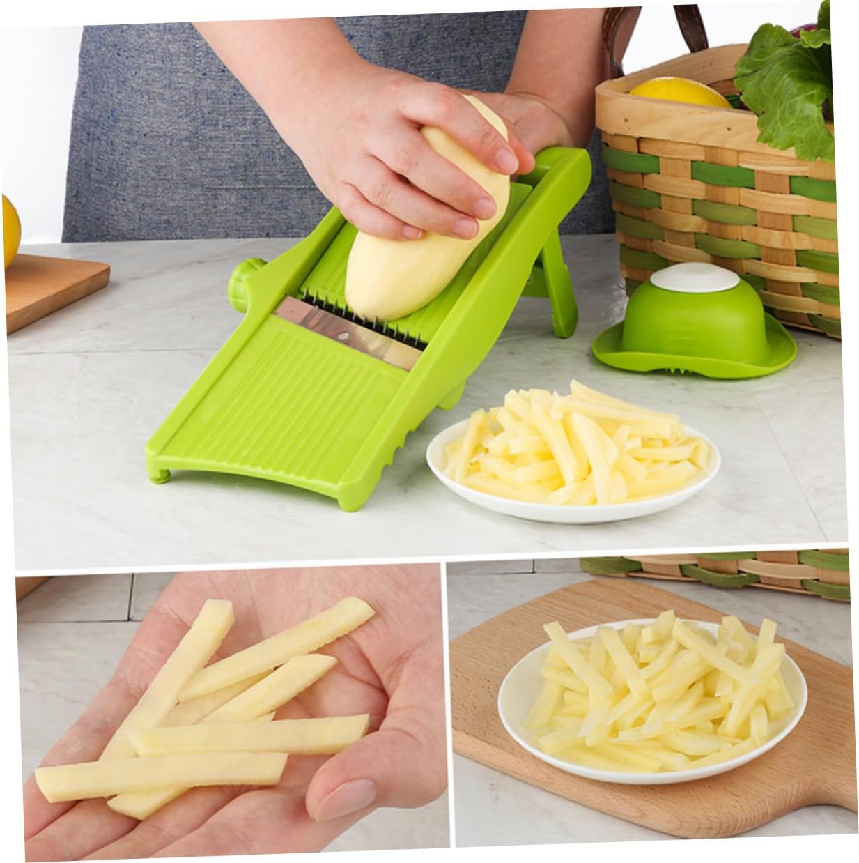 Beavorty Multifunctional Potato and Vegetable Slicer Mandoline with Ginger Grater Kitchen Tool Green for Food Preparation
