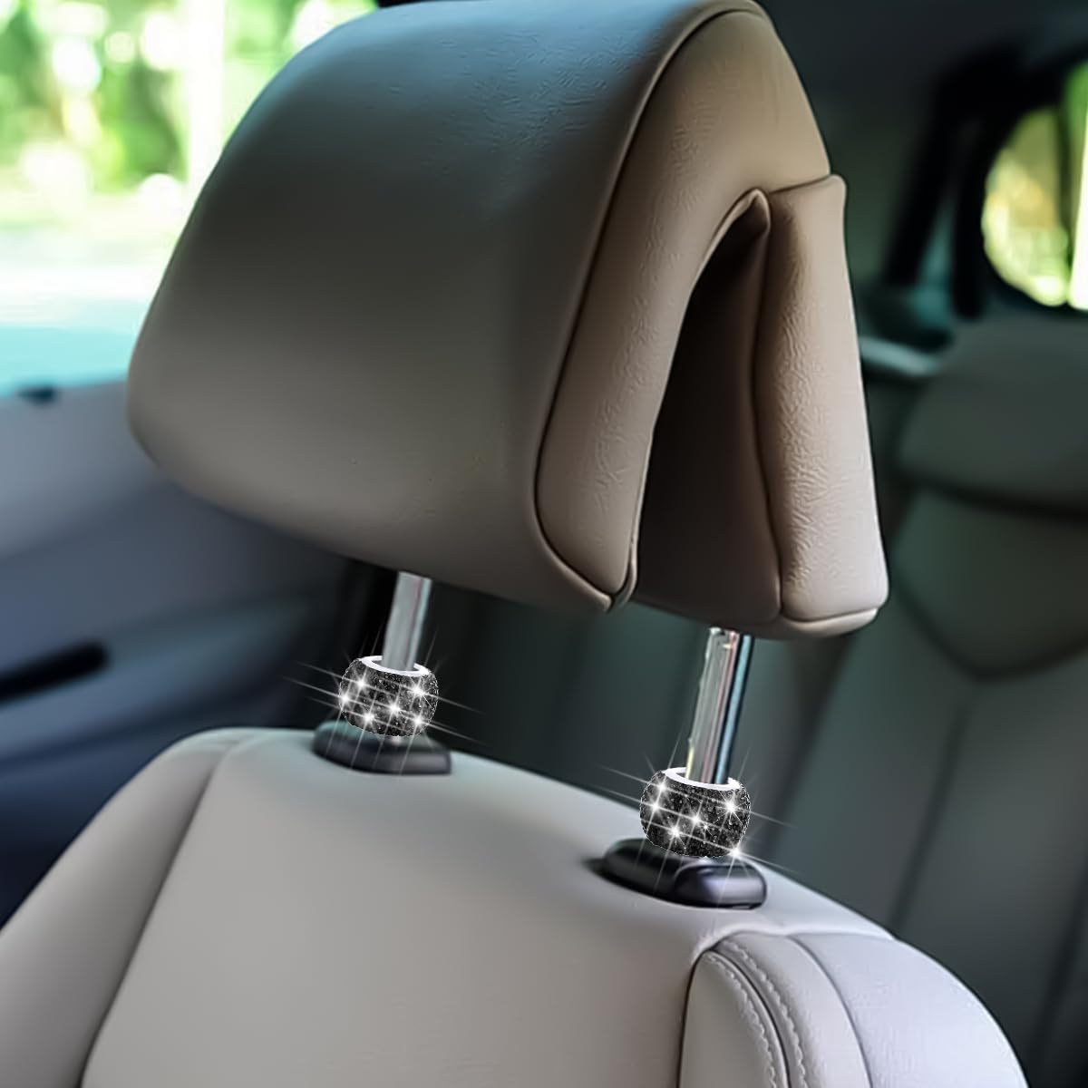 BELOMI 4-Pack Bling Car Headrest Collars - Rhinestone Decor Rings For Removable Headrests, Dark Blue