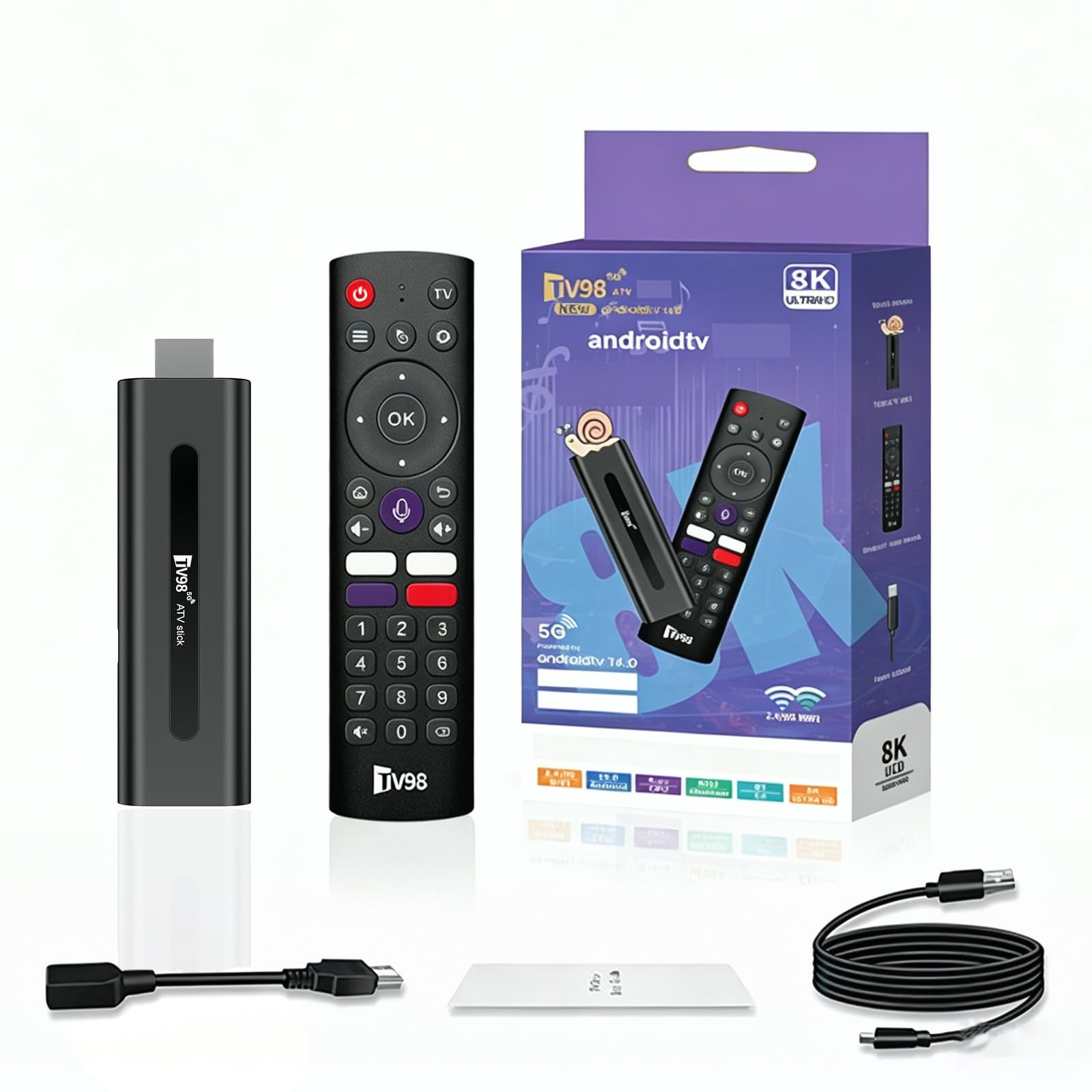 Android 14.0 TV Stick, TV Stick Streaming con mando a distancia por voz, 2 GB de RAM 16 GB ROM Dual WiFi 5.8G/2.4G Bluetooth 5.0, 8K UHD Media Player para el hogar