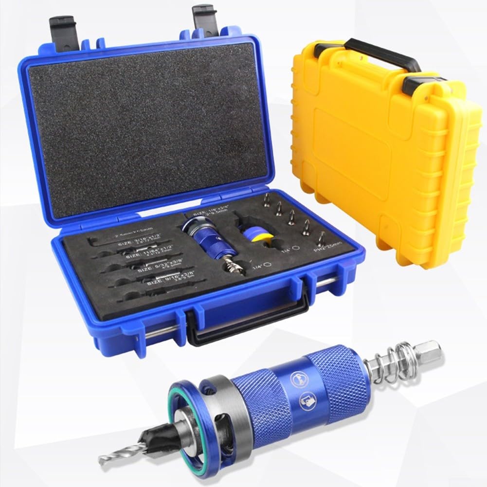 Juego de brocas avellanadas de tope de profundidad ajustable, construcción de acero de carburo con caja de almacenamiento, rango de 3,2 a 4,8 mm