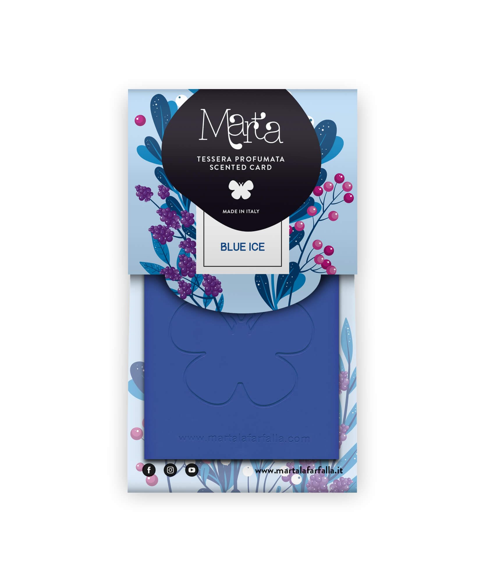 Tre Tessere al Profumo di Mela e Patchouli per Armadi Marta Card Blu Ice