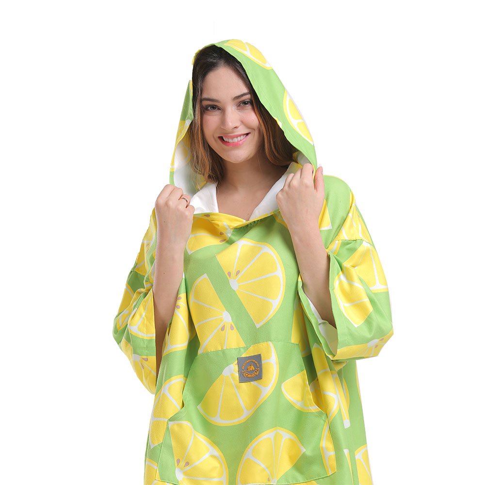 Bata cambiadora de microfibra Poncho de surf: toalla de natación colorida de secado rápido con capucha - Toalla de baño para piscina y playa para natación, surf (limón) 6