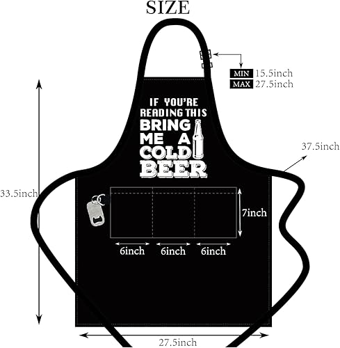 Miniatura 5 de Delantales divertidos para hombres con 3 bolsillos grandes  Barbacoa, parrilla y cocina  Delantal de cocina de chef  Regalo para hombres y papá