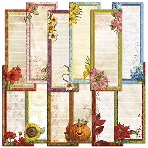 Seasonal Lined Magnetic Notepad Set  Set of 12, 30-Sheet Pads, 2½ x 6½ Inches, 1 Seasonal Design Per Month, Printed in the USA, by Current