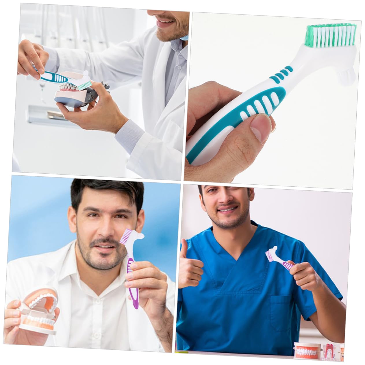 Ipetboom 16pezzi Spazzole Per Pulizia Dentiere Spazzolino Bifacciale Ergonomico Con Manico Antiscivolo Per Completa Delle Dentiere Delicate Su Gengive e Materiali Fittizi Colori