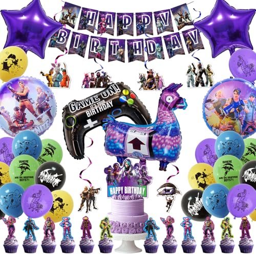 46 globos de Fort-nite para cumpleaños, decoración de cumpleaños para niños, juego de batalla de Fort-nite, decoraciones de fiesta, incluye adornos para tartas, globos de látex