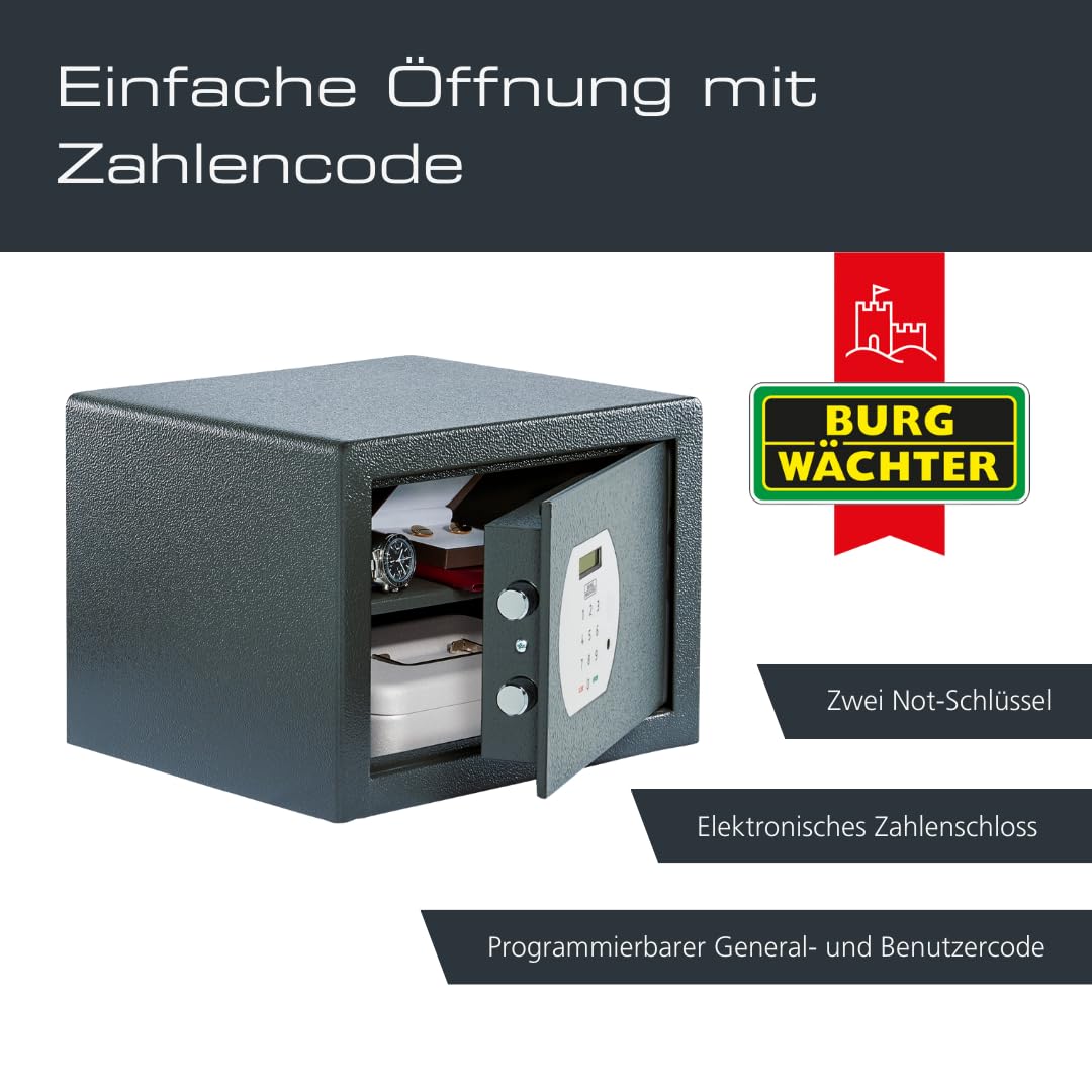 BURG-WÄCHTER Möbeltresor mit elektronischem Zahlenschloss, Inkl. Fachboden, Zur Wand- und Bodenbefestigung, 20,6 l, 12,8 kg, Pure-Safe PS 120 E, anthrazit