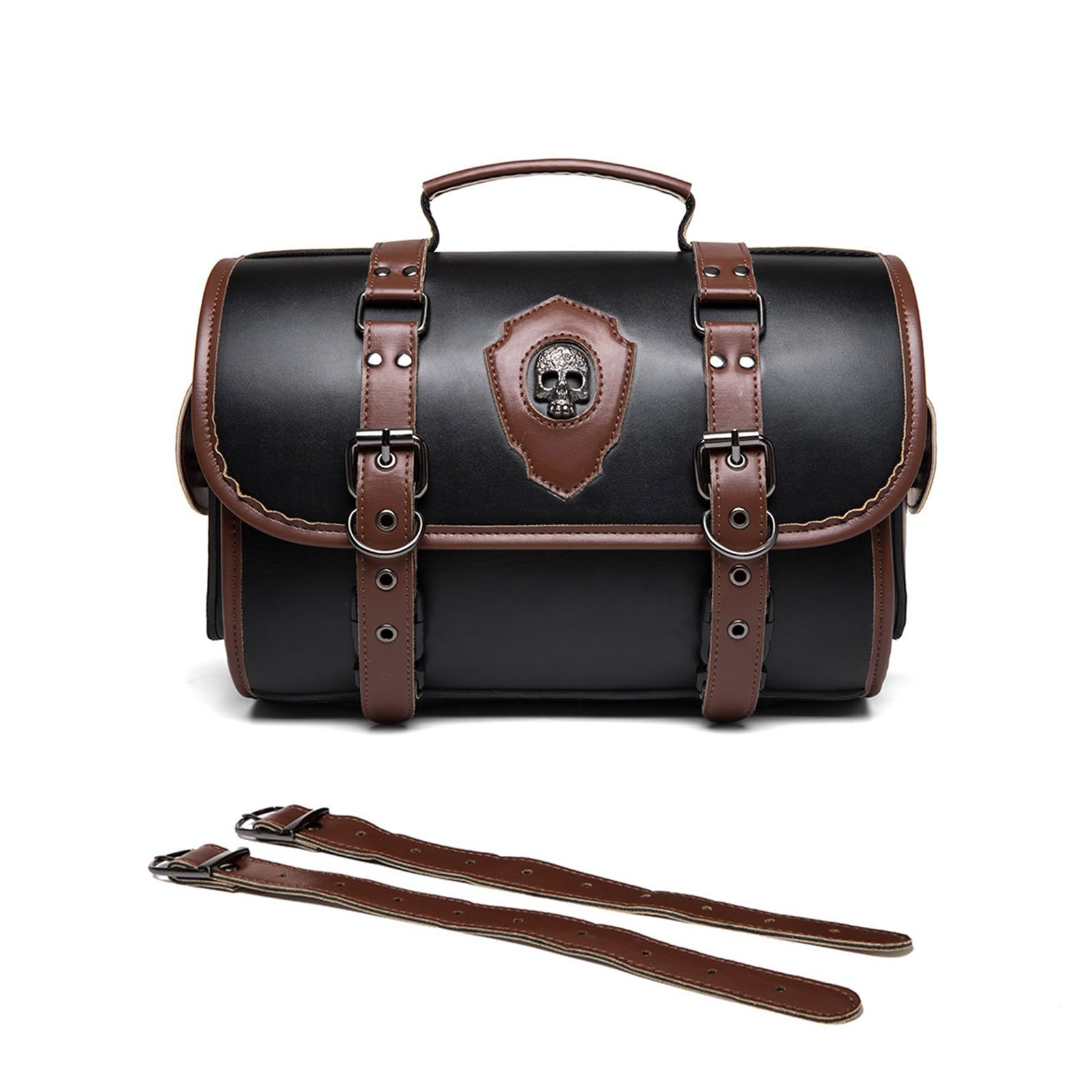 Sac à outils de moto avec 2 sangles en cuir PU Sac de rangement de bagages Style rétro Grande capacité pour Voyage Noir