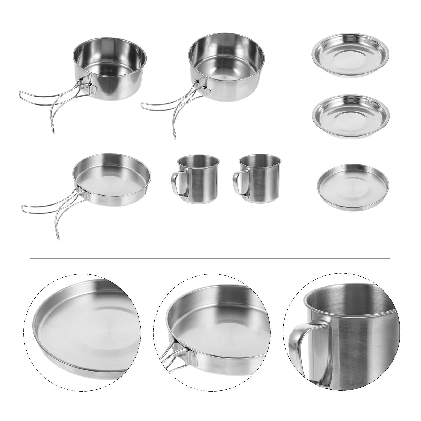 FOMIYES Set Ustensiles Cuisine de Camping 8 Pièces en Acier Inoxydable, Casseroles et Poêles Poignées Pliables, Léger et Portable, pour Pique-niques, Randonnée, Barbecue en Plein Air