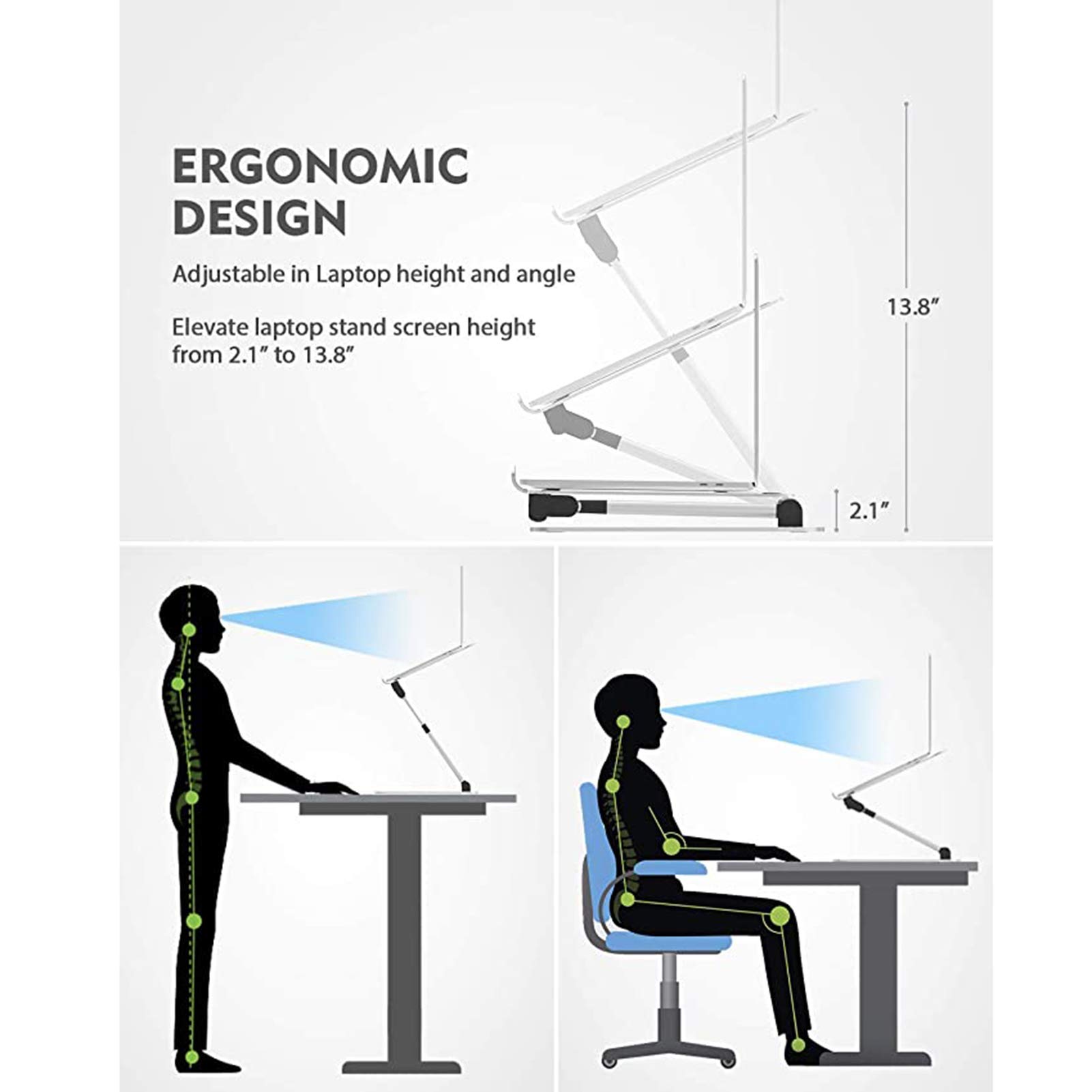 Soporte para portátil Altura Ajustable Soporte para portátil Soporte de Aluminio Estirable Diseño Elevado Soporte de pie para portátil para MacBook Air Pro 11-17 Pulgadas