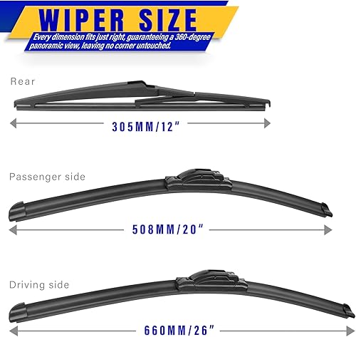 Vista 19 de 3 limpiaparabrisas de repuesto, repuesto de equipo original, para vehículos, 24 pulgadas, 22 pulgadas y 12 pulgadas, juego de 3, gancho U/J